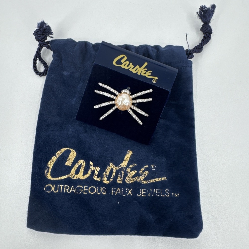 Carolee Outrageous Faux Jewels Small Spider pearl & rhinestone pin Vintage